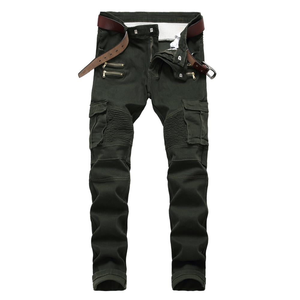 Classic Retro Jeans Men Straight Slim Zipper Decoration Light Fold Skinny Denim