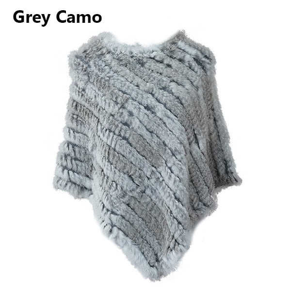 Real Fur Knitted Natural Fur Poncho Vest Fashion Wrap Coat Shawl