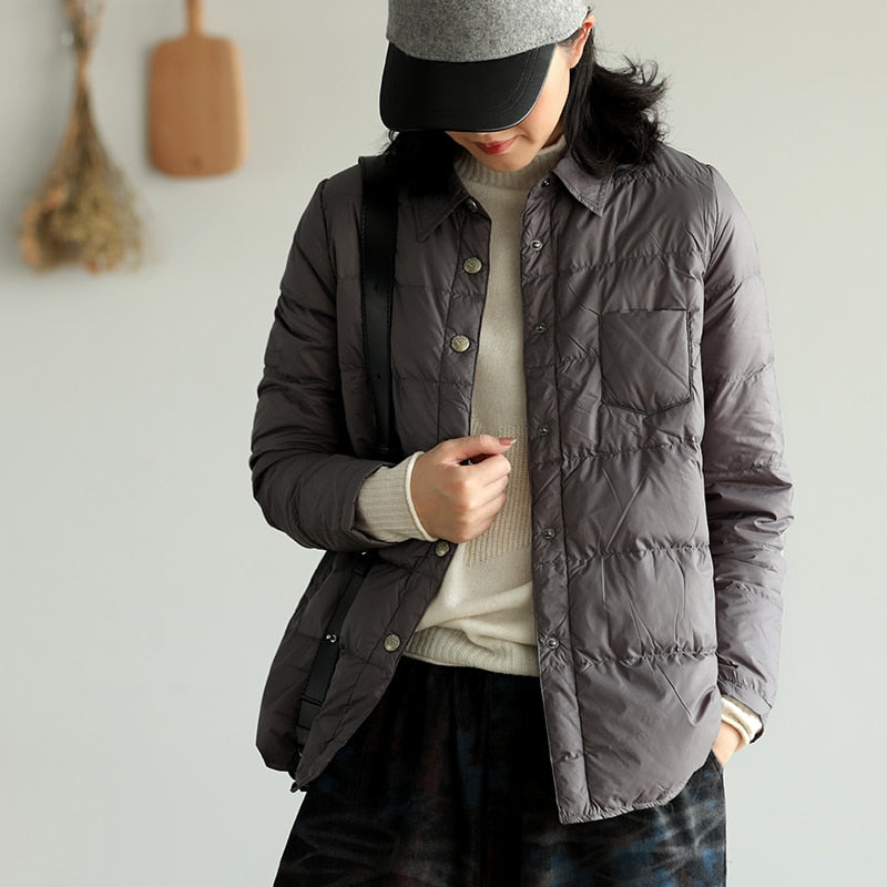 Autumn Winter Women Turn Down Collar Down Coat Ultra Light