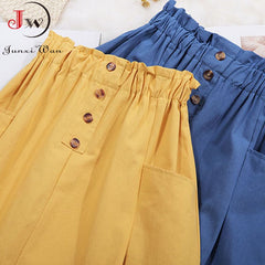Women Summer Skirt Spring Korean Style Casual Solid High Waist A-Line Midi Skirts