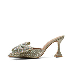 Pointed Bow Sandals Crystal All-match Ultra-High Heel Thin Heeled Baotou Slippers