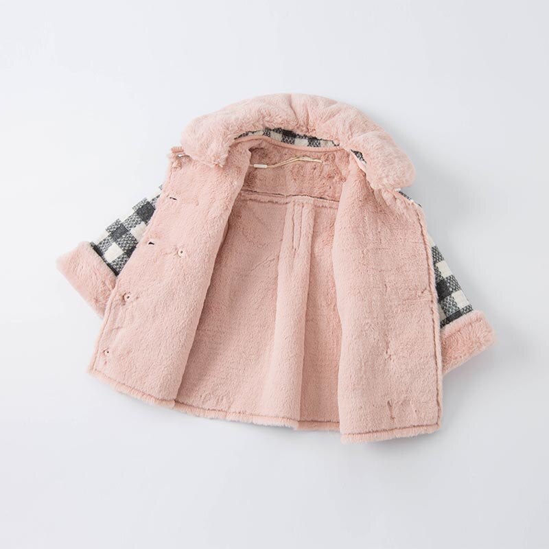 Winter Baby Girl Fashion Bow Plaid Pockets Coat Children Girls