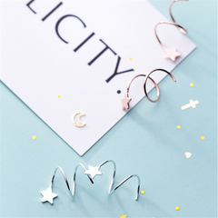 Genuine 925 Sterling Silver Pentagram Star Ear Bone Ear Buckle Rotating Wave Mini