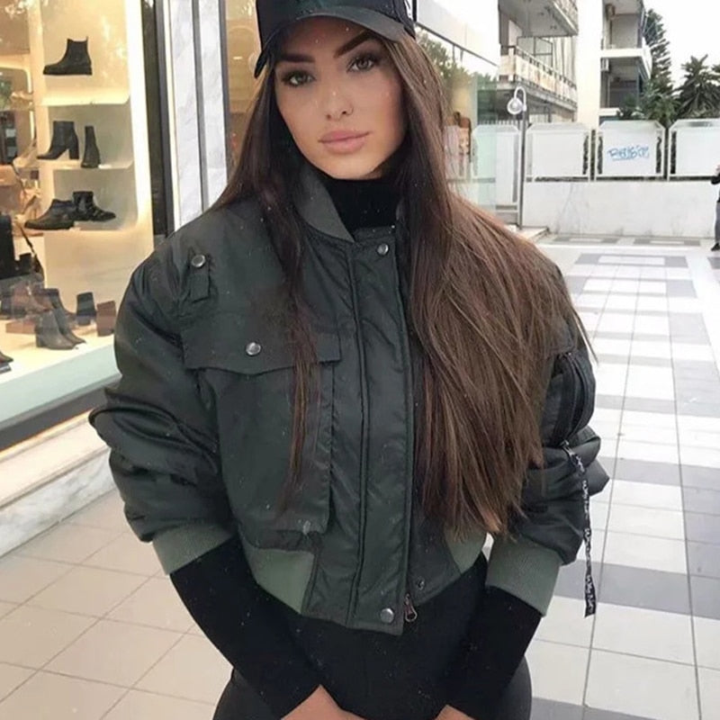 Stylish lady autumn winter za green short jackets women fashion long