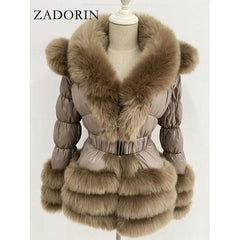 Winter Warm Detachable Down Jacket Women Furry FAUX Fur