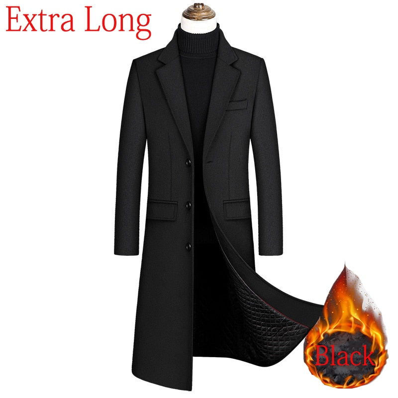 Extra Long Wool Trench Coat Male Winter Brand Mens Cashmere Coat