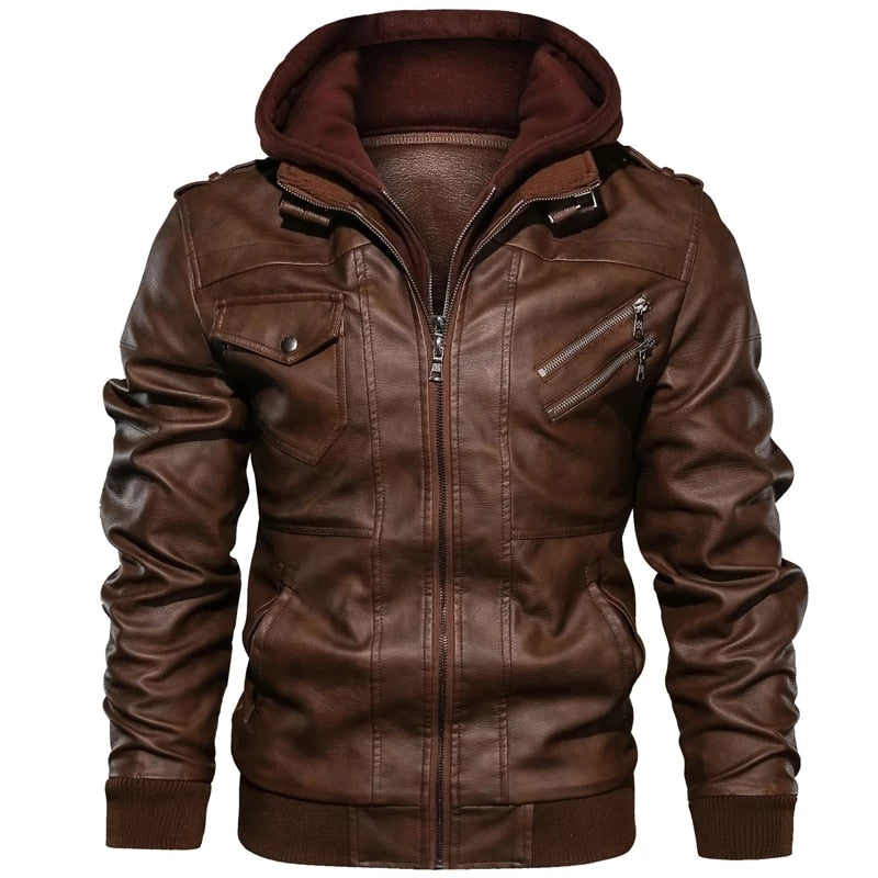 Leather Jacket Men Winter Vintage Motorcycle Biker Leather Jacket Coat
