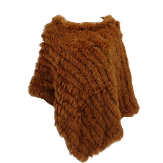 Real Fur Knitted Natural Fur Poncho Vest Fashion Wrap Coat Shawl