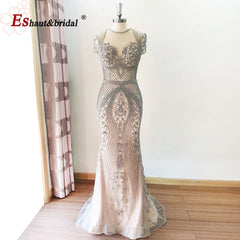 Evening wear Dresses: Mermaid Evening Night Dress for Women Crystal Handmade Cap