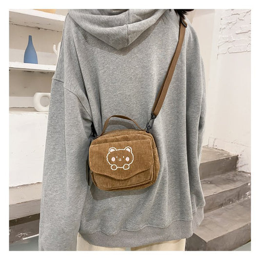 Women Canvas Zipper Bag Preppy Style Student Tote Shoulder Messenger Bag