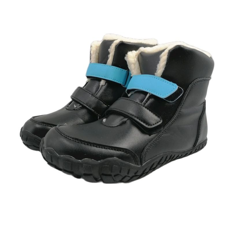 Children Barefoot Winter Boots Soft Leather Plush Snow Shoes