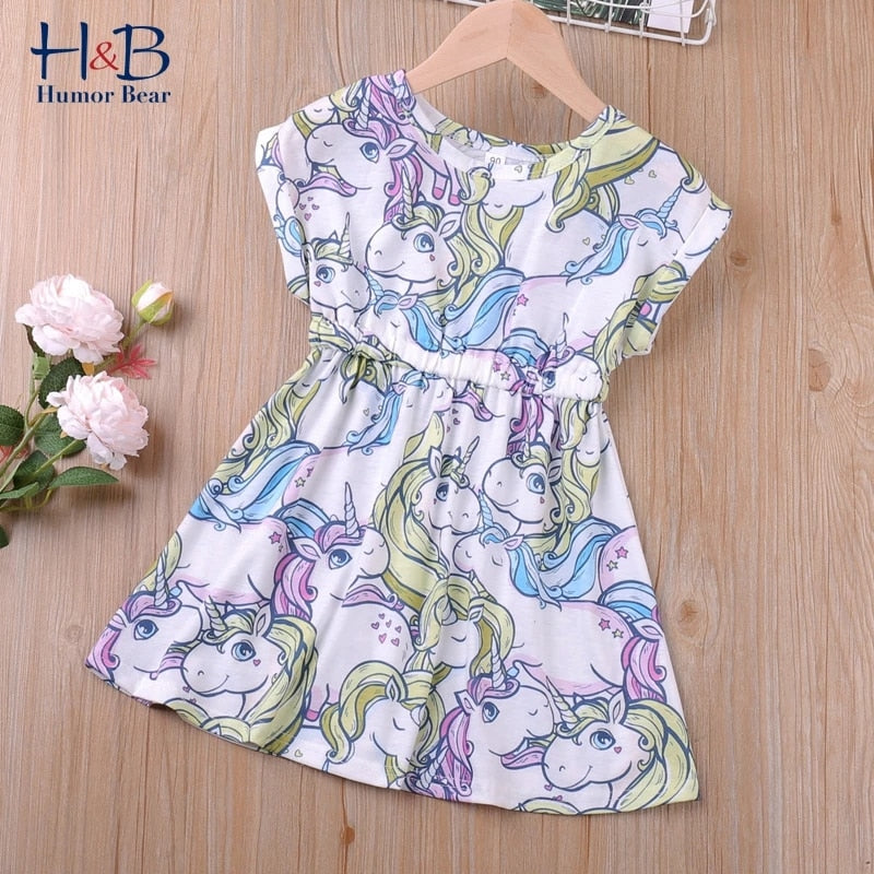 Humor Bear Summer Girl Dresses Soild Dresses Princess Girls Clothes