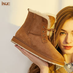 Fashion Leather Natural Wool Fur Lined Women