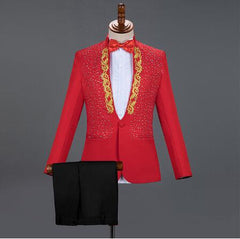 Tuxedo for Mens: Red Diamond Floral Men Suits for Wedding Mens Suits 3 Piece
