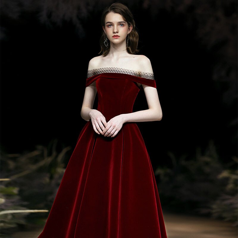 Homecoming Dresses: Prom Dresses Boat Neck Off Shoulder elegant velvet Evening Dress