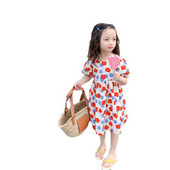 Summer Girls Dress Small Fresh Flower Dress Halter Temperament Short-Sleeved