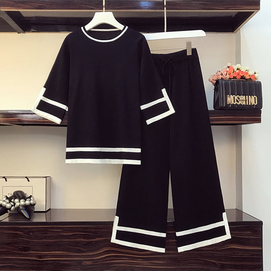 Autumn Winter Knitted Two piece Set Casual Women Pullovers Tops And Wide-Leg