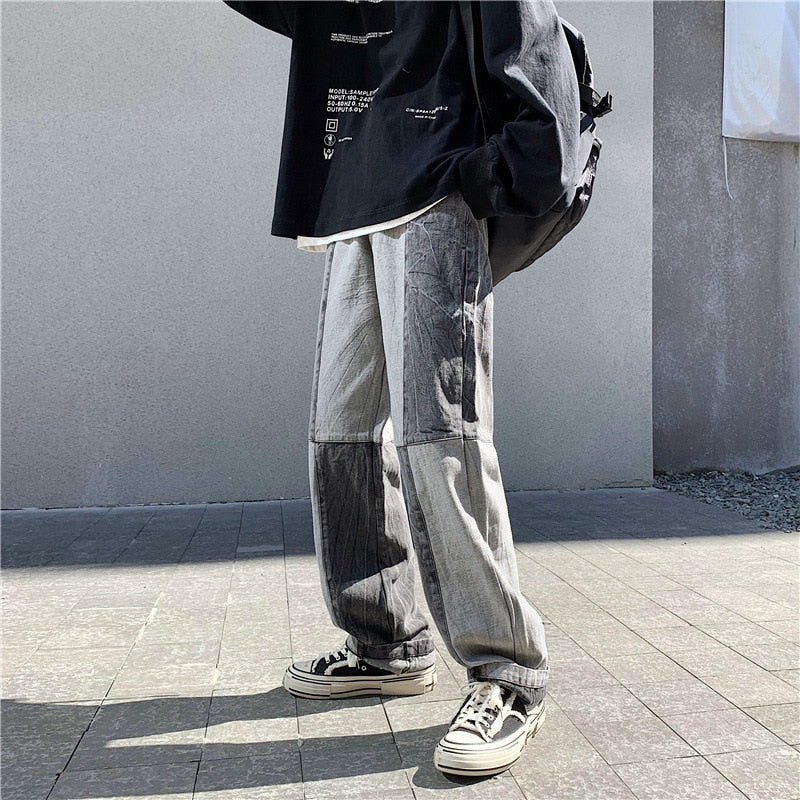 Korean Style Fashion Men Denim Wide-leg Pants Autumn Loose