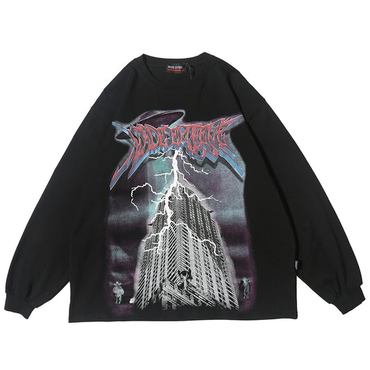 Lighting Graphic Long Sleeve T Shirts Gothic Punk Rock Tees Men Hip Hop