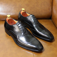 Size 6-13 Handmade Mens Wingtip Oxford Shoes Grey Genuine Leather