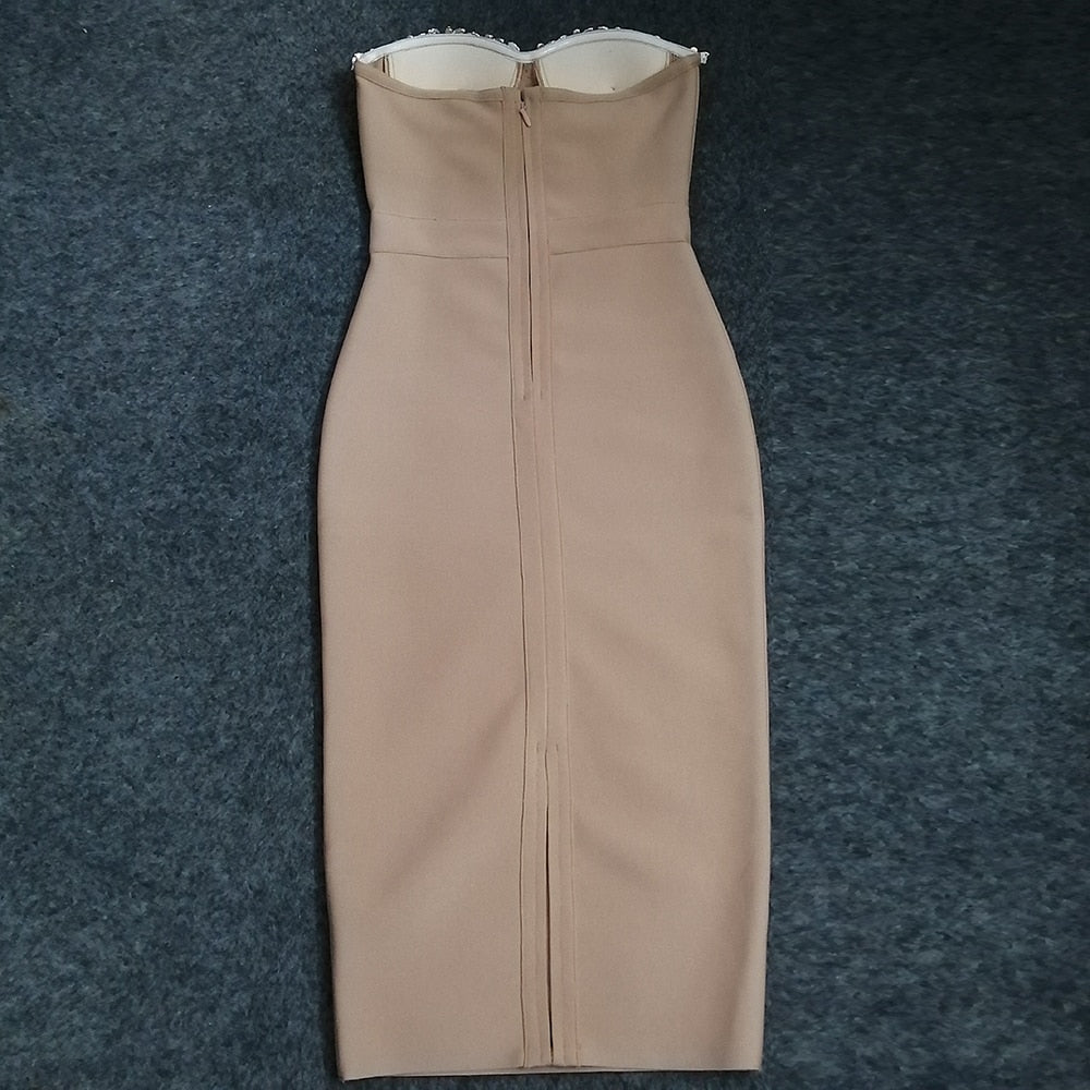 Women Dress Bandage Bodycon Elegant Beading Party Evening