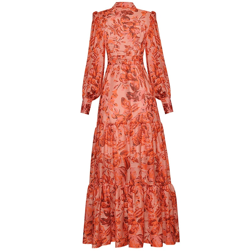 Long Dress Fashion Spring Women Vintage Elegant Lapel