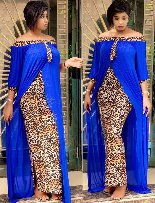 Leopard Loose Bodycon Fashion outdoor Women Maxi Dress Leisure Patchwork