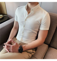 High Quality Summer Men Dress Striped Shirts Short Sleeve Fashion