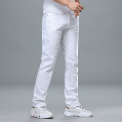 Classic Style Men Regular Fit White Jeans Business Fashion Denim