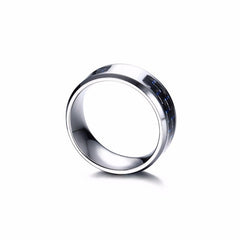 Laser Engraved Wolf Men Ring for Men Stainless Steel Blue Carbon Fibre 8mm