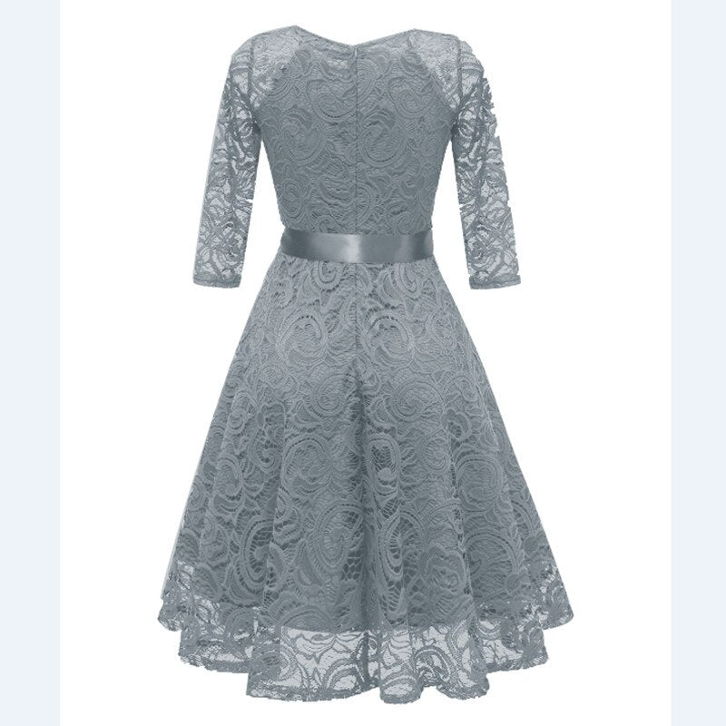 Homecoming Dresses: V-neck Bow Lace Short Bridesmaid Dresses wedding party dress