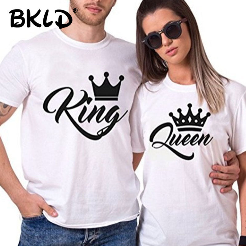 King Queen Couples T Shirt Crown Printing Couple Clothes Summer T-shirt