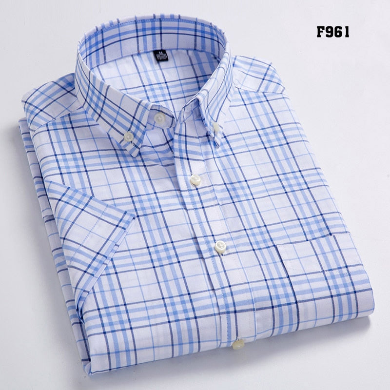 Summer Short Sleeve Plaid Shirts Fashion Men Business Formal