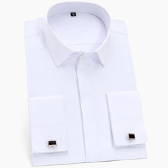Men's Classic French Cuffs Solid Dress Shirt Covered Placket Formal Business