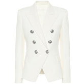 Designer Blazer Women Double Breasted Metal Lion Silver Buttons Pique Blazer Jacket