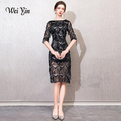Evening wear Dresses: Half Sleeves Evening Dress Straight Sequin Elegant Women
