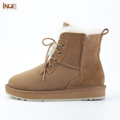 Fashion Leather Natural Wool Fur Lined Women