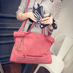 Fashion Rivet Women Handbags High Quality Nubuck Leather Ladies Hand Bags