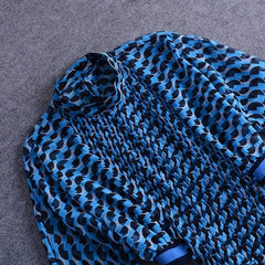 Print Dress For Women Stand Collar Long Sleeve High Waist Hollow Out Midi Dresses