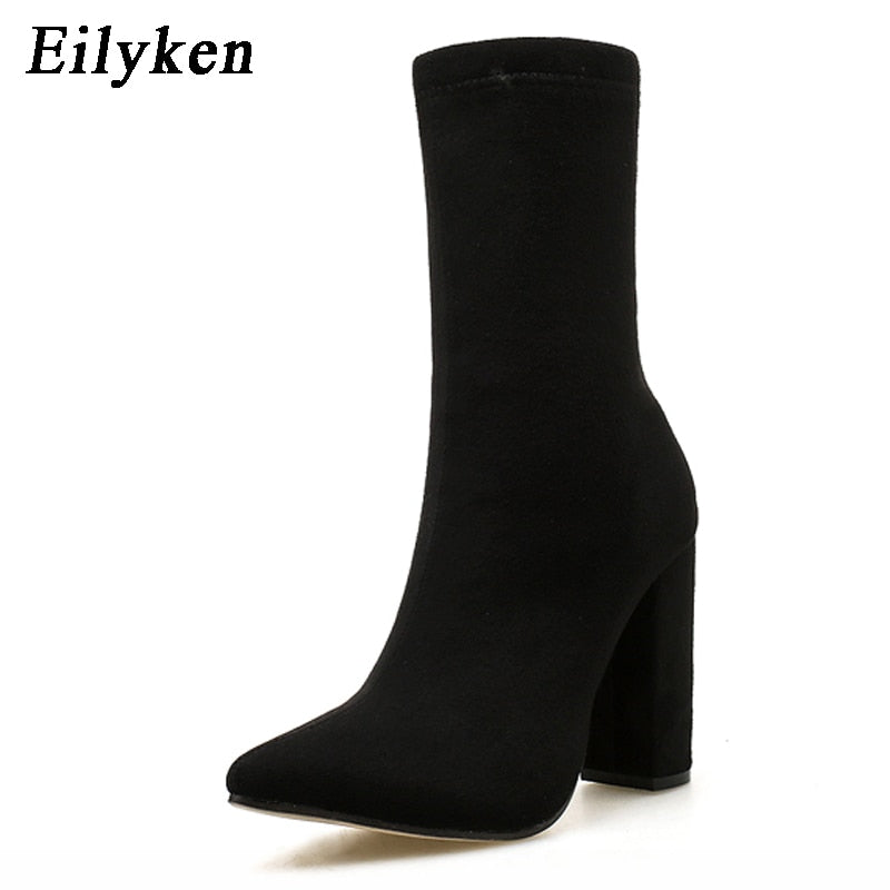 Flock Ankle Boots Women For Autumn Winter Fashion Pointed