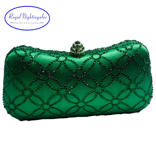 Flower Emerald Dark Green Rhinestone Crystal Clutch Evening Bags for Womens