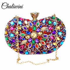 Evening Diamond Two Side Floral Woman Clutch Bag Multi Crystal Sling