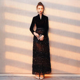 Evening wear Dresses: Evening Dress Banquet Black Velour with Stripe