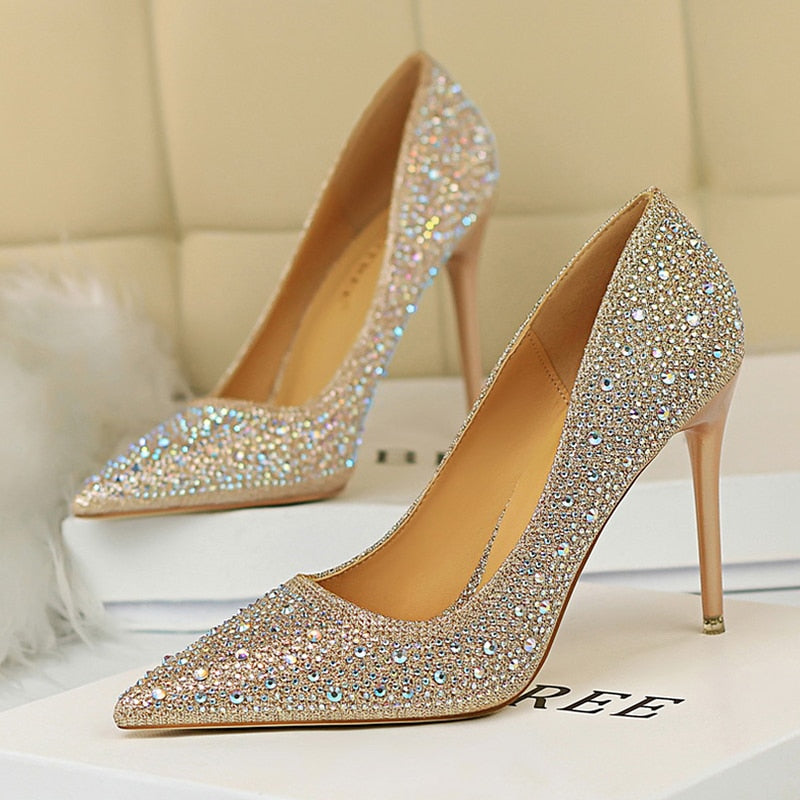 Matching Shoes and Bags: Women Pumps Glitter Crystal High Heels For Women Shoes