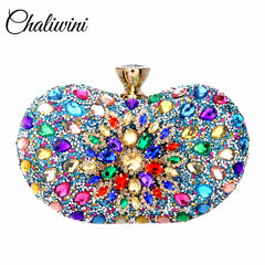 Evening Diamond Two Side Floral Woman Clutch Bag Multi Crystal Sling