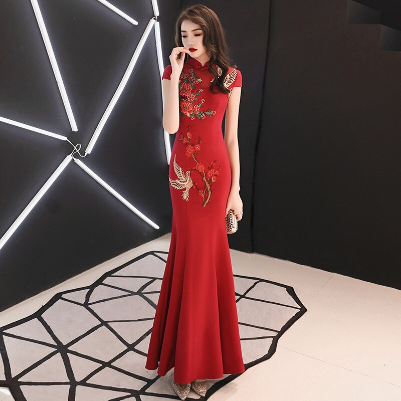 Embroidery Chinese Traditional Plus Size 3XL Vestidos Cheongsam Elegant Bride