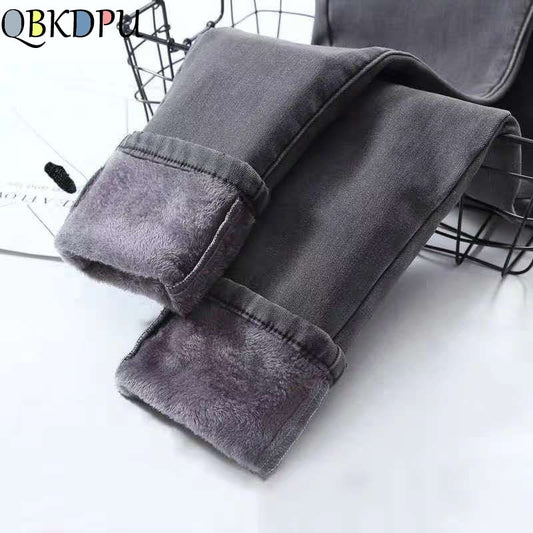 Mid Waist Warm Jeans For Women Blue Female Black Winter Jeans Women Denim