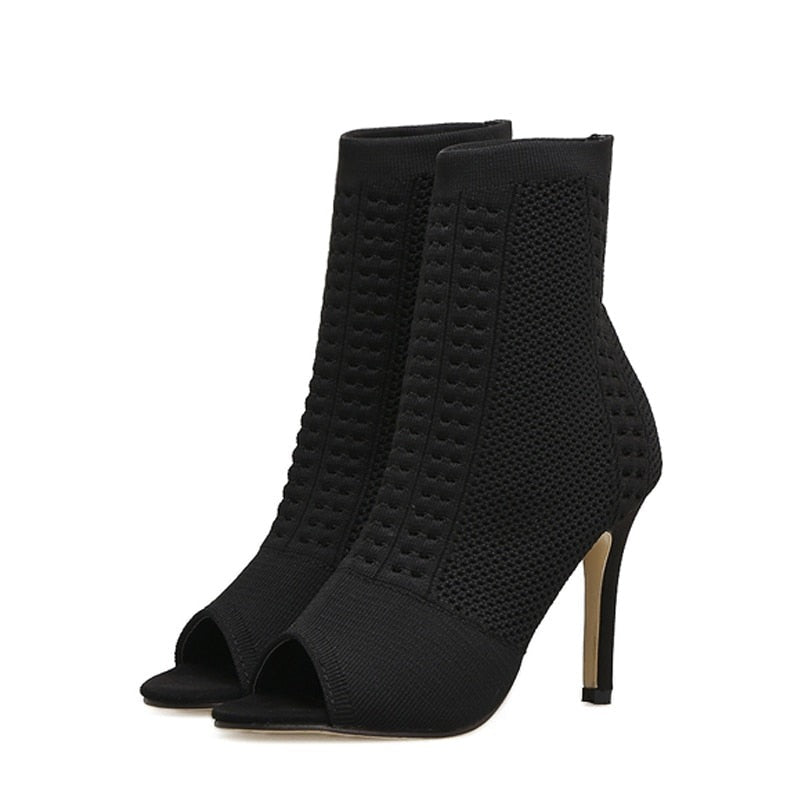 Womens Sock Ankle Boots Open Toe High Heels Fashion Ladies Pumps