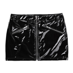 Women Ladies Wetlook Costumes Femme Skirts Stretchy Faux Leather Fake Zipper