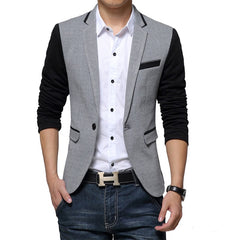 Slim Fit Casual jacket Cotton Men Blazer Jacket Single Button Gray Mens Suit